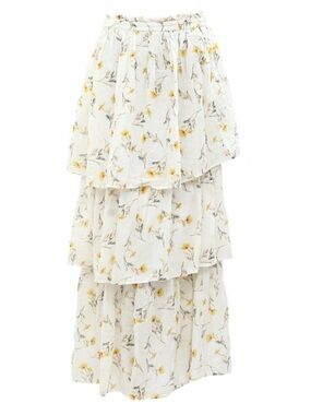 Happy X Nature delicate floral tiered cotton pull on maxi skirt boho feminine